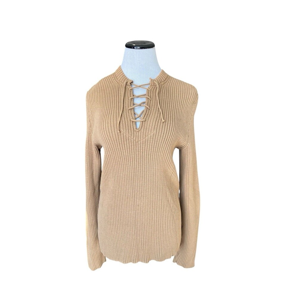 Vintage Y2K Express Ribbed‎ Lace-Up Sweater Size S Tank Long Sleeve Fitted Indie
